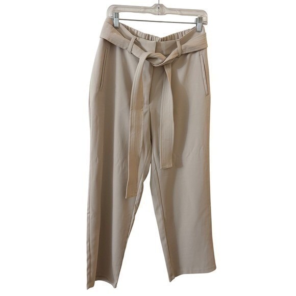 Quince Stretch Crepe Paperbag Pants Sand Off White Belted Waist size 10 NWT - Picture 6 of 16